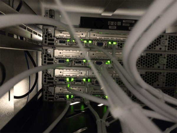 Close-up on the back of the rack cabinet when open Close-up on the back of the rack cabinet when open