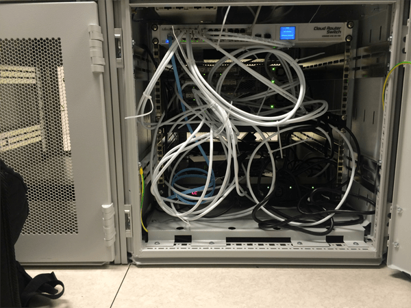 The back of the rack cabinet when open The back of the rack cabinet when open