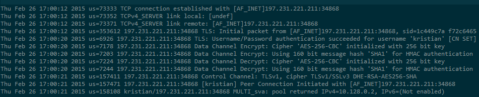 OpenVPN log OpenVPN log